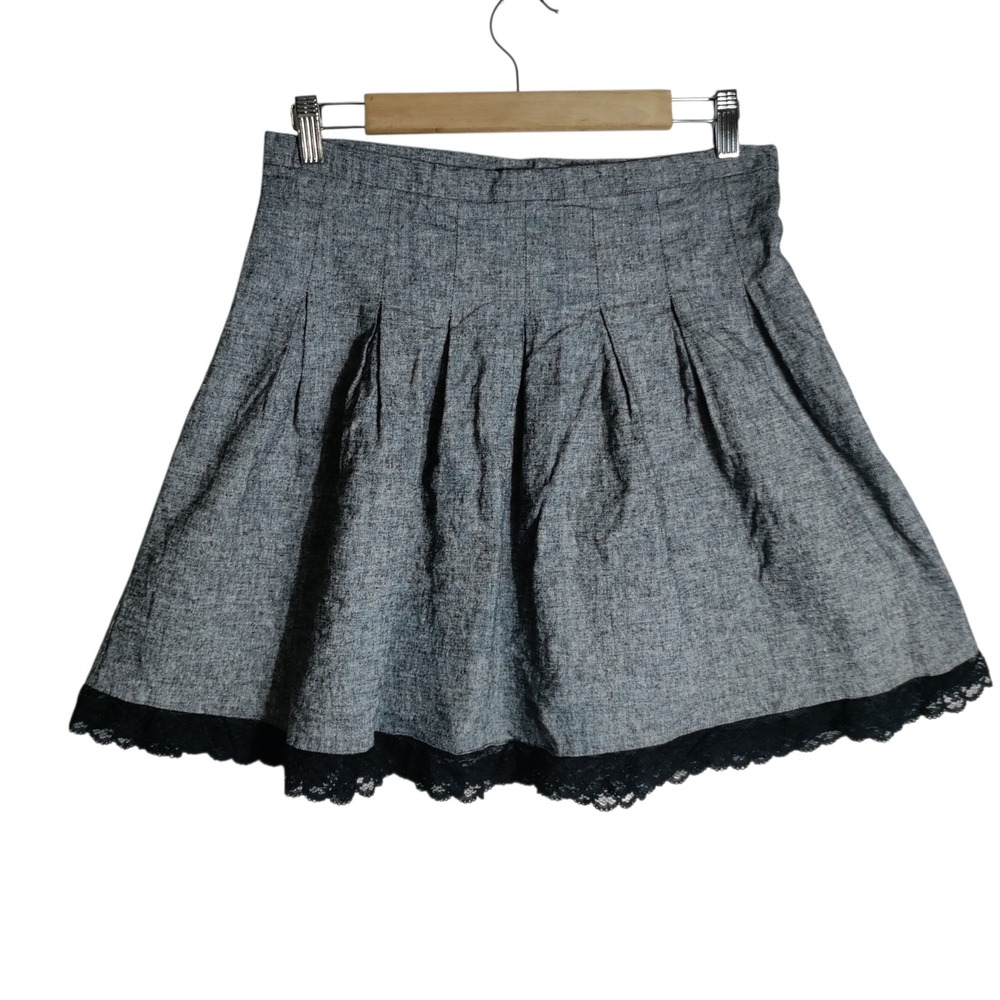 Studio Y Womens Grey Linen Blend Pleated Lace Trim Mini Skirt Size‎ 11